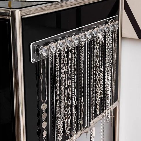 Necklace Organizer Wall Mount, Clear Hanging Jewelry Holder for Necklaces, Bracelets, Earrings & Keys - Easy Install Storage Display (13.3inch) in Saudi Arabia