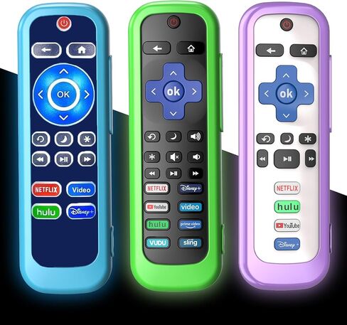 3 عبوات من حافظة جهاز التحكم عن بعد لجهاز Roku، غطاء البطارية TCL Roku Smart TV Steaming Stick Remote، وحدة تحكم واقية من السيليكون، غلاف عالمي يتوهج باللون الأخضر الداكن والأرجواني والأزرق in Kuwait
