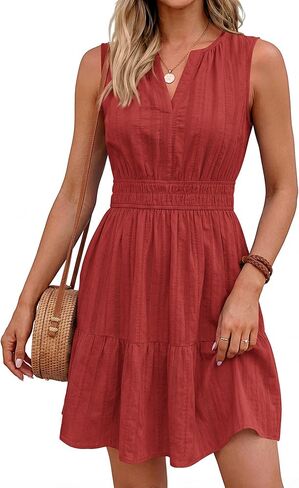 BTFBM Women’s Summer Dresses 2026 Sleeveless V Neck Casual Mini Dress Swing Boho A Line Beach Vacation Sundress Pockets in Saudi Arabia