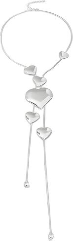 Chunky Heart Long Tassel Necklace for Women Exaggerated Large Heart Choker Necklace Trendy Thin Chain Neck Jewelry for Women in Saudi Arabia