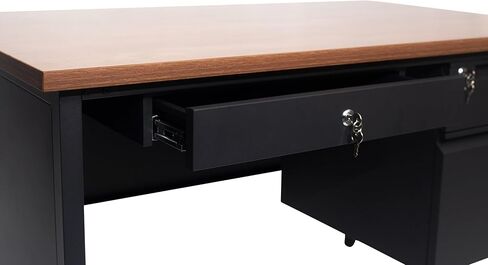Flash Furniture Cambridge Right Side Single Pedestal Desk with 3 Locking Drawers, Commercial Grade Teacher's or Office Desk, 30x48, Metal Frame, White Oak/Black in Saudi Arabia