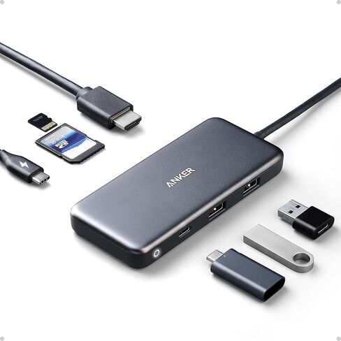 انكر موزع USB C، محول USB C 8 في 1 من باور اكسباند مع HDMI مزدوج 4K وتوصيل طاقة 100 واط وايثرنت 1 جيجابت في الثانية ومنفذي بيانات USB 3.0 وقارئ بطاقات SD وmicroSD لماك بوك برو واكس بي اس والمزيد in Kuwait