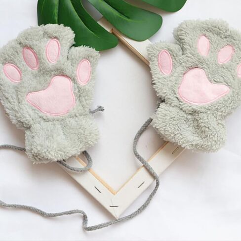 Cat Paws Gloves Winter Fluffy Plush Fingerless Mittens for Women & Teen Girls Cute Cartoon Accessories in Saudi Arabia