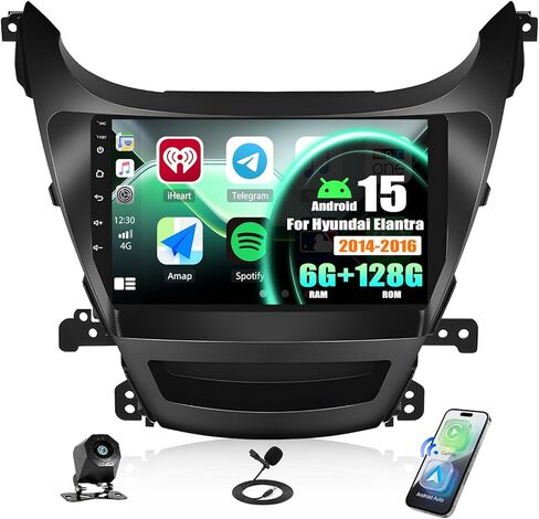 ستيريو سيارة أندرويد 2+32 جيجا لسيارة Hyundai Elantra 2014 2015 2016 Apple Carplay Android Auto Mirror Link Change Wallpaper Theme 9 بوصة تعمل باللمس راديو FM RDS HiFi Bluetooth WiFi GPS+ AHD Camera & MIC in Kuwait