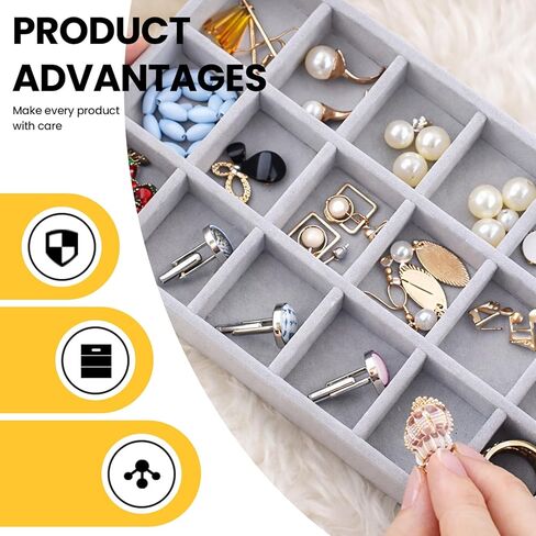 4PCS Velvet Jewelry Drawer Organizer Tray Set – Ring, 6Grid, 18Grid & Open Tray for Earring, Necklace, Bracelet, Dresser & Vanity (Beige) in Saudi Arabia