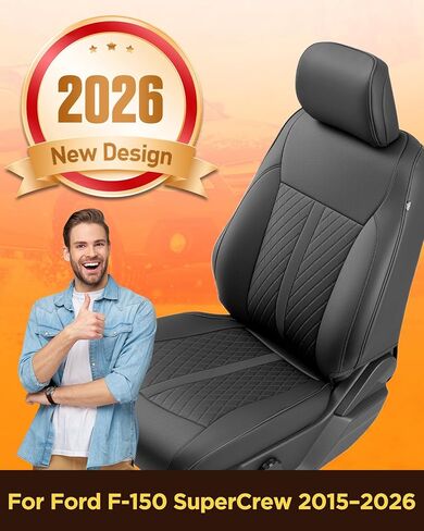 أغطية مقاعد السيارة DrCarNow لسيارة Ford F-150: 2015–2025 SuperCrew XL XLT، واقيات مقاعد الشاحنة الجلدية ذات التغطية الكاملة، لبطانات مقاعد الشاحنة الصغيرة F150 لملحقات مقاعد الدلو في الصف الأول والثاني in Saudi Arabia