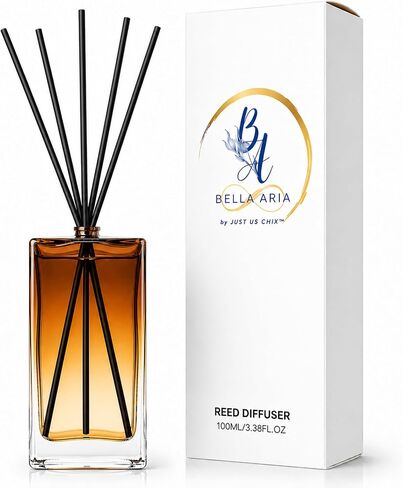 Bella Aria من Just Us Chix، موزع روائح عطرية، زجاجة زجاجية مستطيلة سعة 100 مل مع 5 أعواد (نسيم البحر الصيفي) in Saudi Arabia