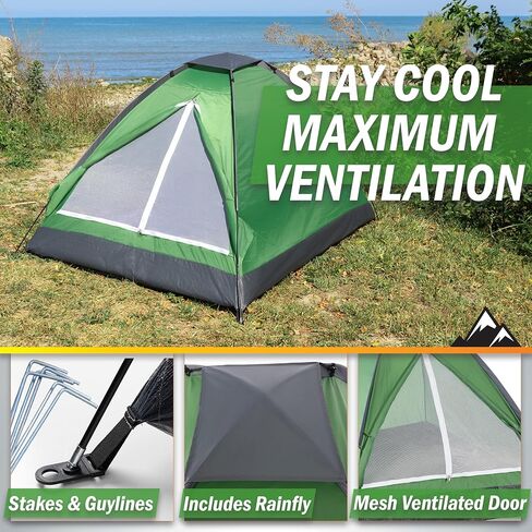 2-Person Tent - Water-Resistant Dome Tent with Removable Rain Fly and Carry Bag for Camping, Backpacking, Hiking, and Festivals by Wakeman (Red) in Saudi Arabia