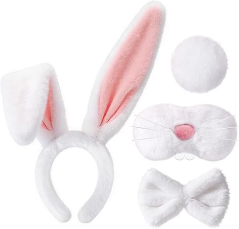 Jansun Bunny Costume Set with Adjustable Ears, Fluffy Bow Tail Rabbit Costume Accessories for Easter Halloween Parties in Saudi Arabia