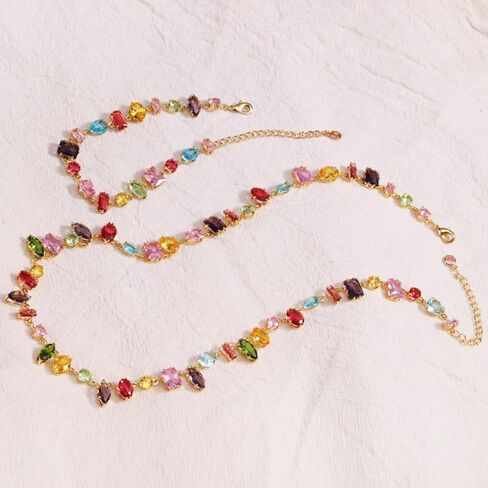 UUONLY Colorful Rainbow Crystal Necklace, Multicolor CZ Chain Choker Dainty Cubic Zirconia Jewelry Sparkly Rhinestone CZ Necklace for Women in Saudi Arabia