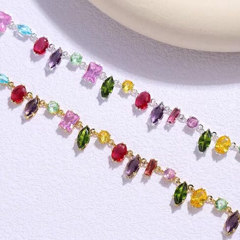 UUONLY Colorful Rainbow Crystal Necklace, Multicolor CZ Chain Choker Dainty Cubic Zirconia Jewelry Sparkly Rhinestone CZ Necklace for Women in Saudi Arabia