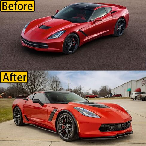 Front Lip Compatible with Chevrolet Corvette C7 Z06 Stingray Stage 3 2014-2019 Front Bumper Lip Splitter with Side Extension Winglets Pair Carbon Fiber Style (Carbon Fiber Style) in Saudi Arabia