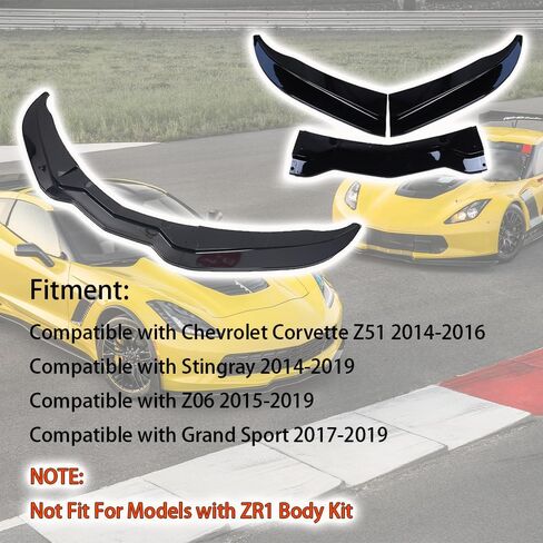 Front Lip Compatible with Chevrolet Corvette C7 Z06 Stingray Stage 3 2014-2019 Front Bumper Lip Splitter with Side Extension Winglets Pair Carbon Fiber Style (Carbon Fiber Style) in Saudi Arabia
