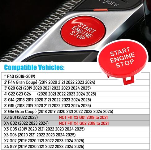 Jaronx متوافق مع BMW Sports Red Start Start Button 2018-2024 ، غطاء زر بدء تشغيل المحرك ل BMW 1 'F40/2' in Kuwait