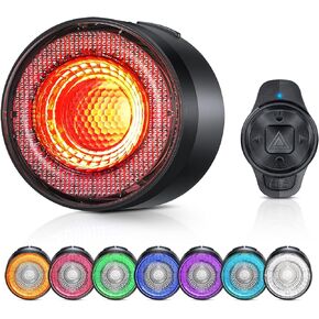 ONVIAN Colorful Bike Tail Light with Turn Signals, USB Rechargeable Bike Brake Light with Wireless Remote, 15 Light Modes 7 Colors Waterproof Cycling Safety Light for Adults Kids Road Mountain