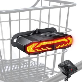 WSDCAM Bike Basket Tail Light Turn Signals and Brake Light, Bike Alarm Horn, Bike Turn Signals with Remote, Rechargeable Bike Rear Light, IP65 Waterproof, Auto ON/Off, Bike Brake Light for Road Safety