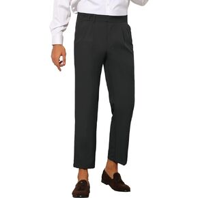Lars Amadeus Cropped Dress Pants for Men's Slim Fit Pleated Front Solid Business Chino Trousers