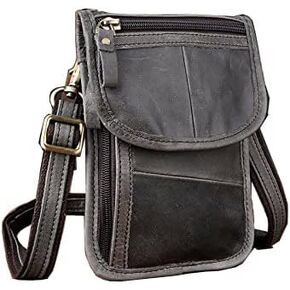 Le'aokuu Men Leather Fashion Mini Messenger Crossbody Bag Hook Waist Belt Bag Pack Cell Phone Case