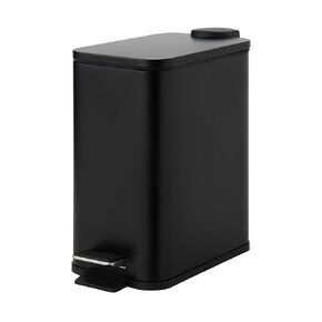 SunnyPoint 5 Liter / 1.32 Gallon Trash Can with Plastic Inner Buckets; Rectangle Bathroom, Office, Kitchen, and Bedroom Step On and Slow Close (WHT + Bamboo)