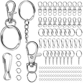 LEOBRO Lobster Claw Clasps and Key Rings, 145PCS Key Chain Rings and Keychain Clips for Keychains, Keychain Accessories, Bulk Lanyard Clips Keychain Rings Keychain Clips for Crafts, Keychain