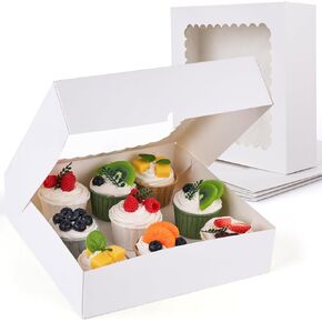 VGOODALL 7PCS Pie Boxes, 10x10x2.5Inches Donut Boxes White Bakery Boxes with Window for Pies Donuts Cookies Muffins Chocolates Party Valentine's Day