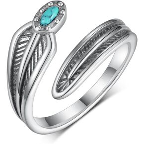 Western Turquoise Rings for Women 925 Sterling Silver Adjustable Hummingbird/Feather Turquoise Spoon Rings Thumb Rings Native American Jewelry Gifts for Women