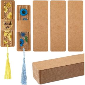 Fumete 50 Pieces Resin Bookmark Holder 5.9 x 1.8 Inches Kraft Sleeves DIY Bookmarks Display Cards for Wrapping Small Business Packaging Supplies Party Favor Gift (Brown, Cute)
