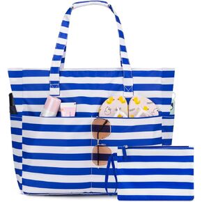 Extra Large Beach Bag Waterproof Sandproof Women Beach Tote with Zipper & Wet Compartment for Pool Gym Grocery Travel