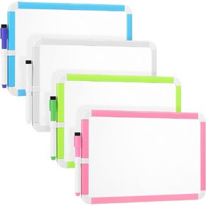Sherr 4 Pcs Small White Board, 7" x 11" Magnetic Mini Wall Dry Erase Board with Black Dry Erase Marker Pen for Home Office(Black)