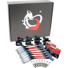 DRAGON FIRE PERFORMANCE Power Pack Round Ignition Coils Iridium Spark Plugs 10mm Spark Plug Wires Compatible with 99-07 Chevy GM Truck SUV LS 4.8L 5.3L 6.0L V8 Replaces D585 BSC1208 OEM Fit Kit-1001BK