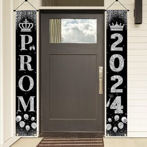 Prom Send Off Decorations 2025 Porch Sign, Black and Silver Prom Banner for Door 2025 Prom Decorations Door Banner Prom Party Decorations for High School College Graduation Prom Party Supplies