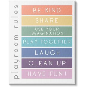 Stupell Industries Bold List of Playroom Rules Kids Rainbow Stripes, Designed by Anna Quach Canvas Wall Art, 16 x 20, Multi in Kuwait