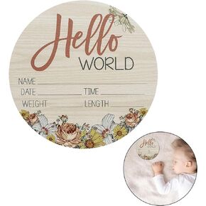 Birth Stat Sign for Newborn Baby, Hello World Newborn Sign, 6 Inch Daisy Floral Design, Crib & Nursery Decor, Baby Shower Gifts, Gender Reveal, Pregnancy Announcement, Photography Wood Prop