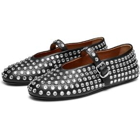 Rhinestones Ballet Flats for Women, Sparkly Mary Jane Flats Ballerina Square Toe Buckle Strap Shoes