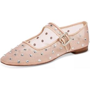 Rhinestones Ballet Flats for Women, Sparkly Mary Jane Flats Ballerina Square Toe Buckle Strap Shoes in Saudi Arabia