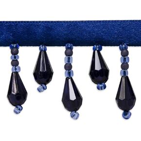 Trims by the Yard 5 Yards of Joanne Beaded Teardrop Fringe Trim, Navy Blue