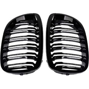 Left Right Glossy Black Dual Slat Front Bumper Kidney Grille Grill Compatible with 2003-2006 BMW E46 3-Series 2-Door Coupe Cabriolet