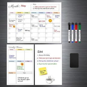 Comix Dry Erase Calendar for Fridge, 3 Pack Magnetic Calendar Whiteboard - Monthly Planner 12"x 16", Weekly Planner & Blank Board 12"x 8" with Dry Erase Markers, Eraser, Refrigerator