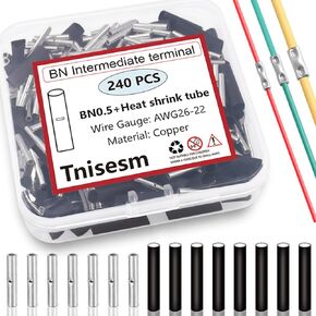 Tnisesm 240 Pcs 26-22 AWG Gauge Non Insulated Butt Connectors, Butt Splice Wire Connectors, Electrical Wire Seamless Uninsulated Butt Connectors Crimp Ferrule Terminals BN0.5