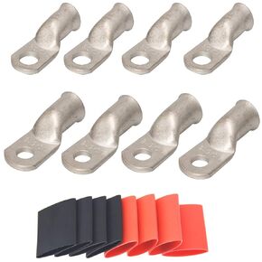 4 Pack 6 AWG 3/8 Lugs & 6 AWG 5/16 Lugs Tinned Copper Terminal,Marine Battery Welding Lugs Terminal Connectors with 8 Pieces Ratio 3:1 Dual Wall Adhesive Heat Shrink