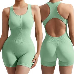 MOSHENGQI Women Backless Workout Rompers Racerback Bodycon Jumpsuit Tummy Control Short Rompers