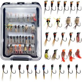 30Pcs Fishing Flies Kit, Tungsten Bead Head Wet Nyphms with Luminous Effect Midge Scuds Streamers Fishing Fly Lures with Box #10#12#14#16