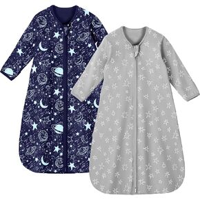 Baby Sleep Sack 6-12 Months 100% Cotton Long Sleeve Wearable Blanket Baby Sleep Bag with 2-Way Zipper 2 Pack 0.5 Tog Sleeping Sack for Newborn Infant