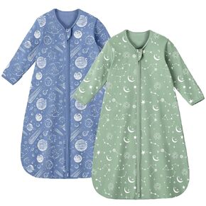 Baby Sleep Sack 6-12 Months 100% Cotton Long Sleeve Wearable Blanket Baby Sleep Bag with 2-Way Zipper 2 Pack 0.5 Tog Sleeping Sack for Newborn Infant