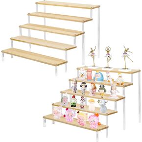 Clear Acrylic Display Riser Shelf, Figures Cupcake Dessert Stand Makeup Perfume Holder Organize, Desktop Step Tray for Collectibles Toys Dolls Jewelry (Rectangle 1)