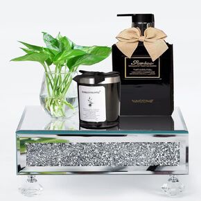Glass Mirrored Riser for Kitchen Sink, Bathroom Counter Modern Decor. Crystal Pedestal Stand for Displays. Crushed Diamond Bling Decor Tray.(Silver)