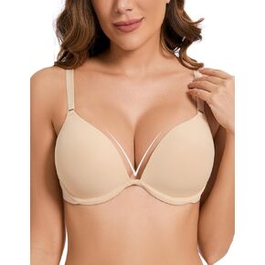 Push Up Padded Bra Add 1 Cup Plunge Tshirt Smooth Uplift Underwire Support Bras for Women