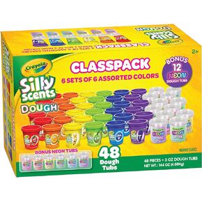 Crayola Silly Scents Dough Teacher Pk: 48pk x 3oz المعطرة بلايدووغ في 6 ألوان وروائح كرايولا الأساسية مع 12 حوض عجين نيون إضافي في 6 ألوان | لعب العجين السائب لهدايا عيد الفصح، للأطفال في الفصول الدراسية