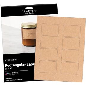 2x3 inch Rectangle Stickers Kraft Labels Printable Paper Brown Color, 200 Labels, 25 Sheets, for Inkjet and Laser Printer, Vinyl Sheets Packaging Address Mail Business Craftiff