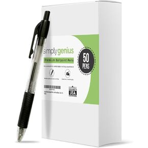 Simply Genius Ballpoint Pens in Bulk - 200 Pack Retractable Comfort Grip & Smooth Writing Medium Point Office Pens for Schools, Notebooks & Journal Writing (Black Ink)